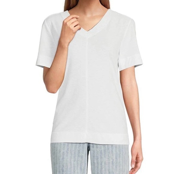 Westbound Tops - Westbound Short Sleeve White Relaxed V
Neck T-shirt Tunic Large